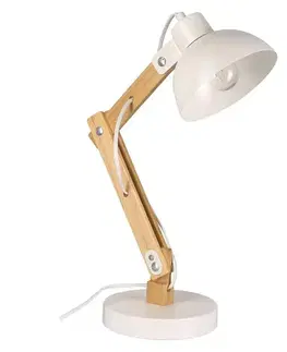 Lampy do obývačky Stolová lampa UNLE 66392 biela/drevo LB1