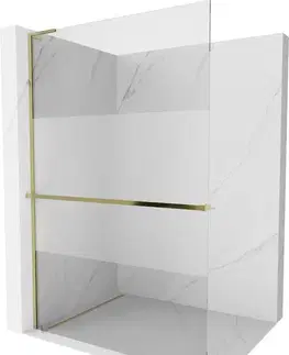 Sprchové dvere MEXEN/S - Kioto+ L Sprchová zástena WALK-IN s poličkou a držiakom uterákov 80 x 200, transparent/dekor, zlatá 800-080-123-50-35