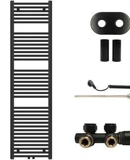 Doplnky do kúpeľne CERANO - Koupelnový radiátorový set Benito - kombinované vytápění, termo tyč - středové připojení 50 mm - 600W - černá matná - 1700x450 mm CER-317306