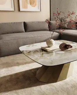 Konferenčné stolíky DELIFE Konferenčný stolík Edge zaoblený 90x90 cm keramika Minas Melange Parabi metalická zlatá