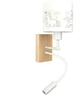 Svietidlá BRILAGI - LED flexibilná lampa BOBO WOOD 1xE27/25W/230V + LED/3W dub/biela/jednorožce BG1565+BG5579