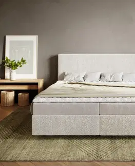 Postele Boxspring DELIFE Boxspring posteľ Dream-Well 180×200 cm bouclé krémovo biela s matracom a topperom