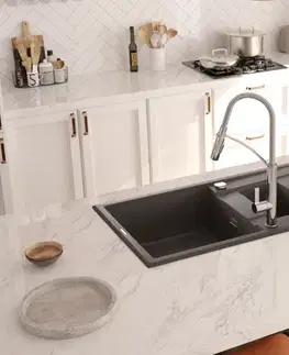 Kuchynské drezy DEANTE DEANTE - Eridan grafit metalic - Granitový drez, 1.5 - bowl s odkvapkávačom ZQE_G513