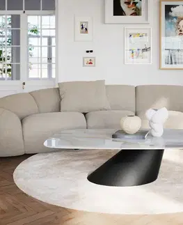 Konferenčné stolíky DELIFE Konferenčný stolík Edge zaoblený tvar 140×80 cm keramika onyx perla salto kov čierna