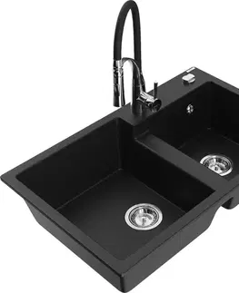 Kuchynské drezy MEXEN/S MEXEN/S - Tomas granitový drez 2-bowl vrátane batérie Aster, čierna 6516-77-73450-07