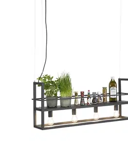 Závesné svietidlá Závesné svietidlo čierne s poličkou 4-žiarovkové - Cage Rack