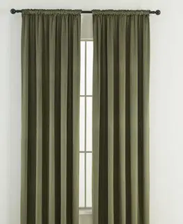 Závesy MKLozkoviny.sk Zamatové zatemňovacie závesy Cesar olivové - 140 x 180 cm (2ks) - riasiaca stuha