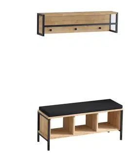 Nemý sluha Nástenný vešiak s lavicou Shana Oak and Black