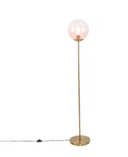 Stojace lampy Stojaca lampa v štýle Art Deco mosadz s ružovým sklom - Pallon