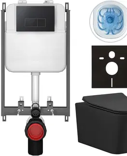 Záchody CERANO - Kompletný WC set Basic/Forte - čierna matná - WC tlačidlo Modulo/Čierna - na zamurovanie - 51x36 CER-8050BD86411