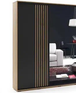 Šatníkové skrine Skriňa Milo 200 s lamelami čierna+craft zlatá