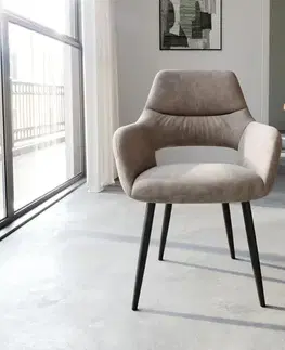 Jedálenské stoličky DELIFE Jedálenská stolička Yago-Flex s opierkami mikrovlákno taupe vintage 4-nohá zúžená čierna vrecková pružina