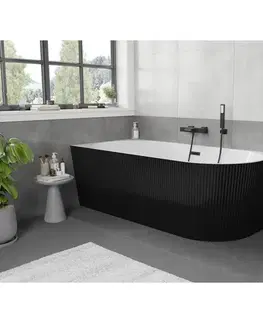 Vane MEXEN/S - Silo voľne stojaca rohová vaňa ľavá reliéf 170 x 80, biela/čierna, sifón a prepad čierna 52891708075L-70