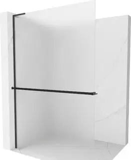 Sprchové dvere MEXEN/S - Kioto+ L Sprchová zástena WALK-IN s poličkou a držiakom uterákov 70 x 200, dekor, čierna 800-070-123-70-30