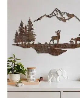 Obrazy  Nástenná dekorácia 2ks 70x38 cm jeleň kov/hnedá 891TNL3787