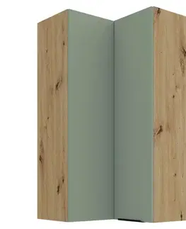 Kuchynské horné skrinky KONDELA Arsany 60x60 GN-108 2F horná rohová kuchynská skrinka aquamarine / dub artisan