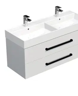 Kúpeľňový nábytok Kúpeľňová skrinka s čiernou úchytkou a umývadlom SAT Cube Way 120x53x46 cm biela lesk CUBE46C1202BISAT CUBE46C1202BISAT