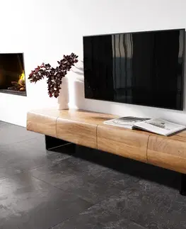 Televízne stolíky DELIFE TV stolík New Live-Edge 200 cm akácia prírodná 4 dvierka závesná kov čierna