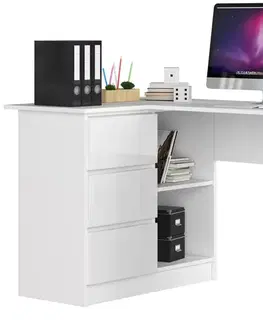 Písacie stoly Moderný písací stôl HERRA124L, biely/biely lesk
