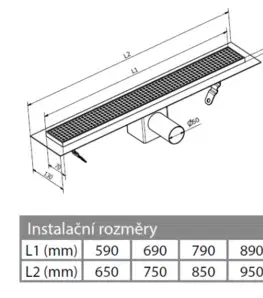 Sprchovacie kúty GELCO - MANUS ONDA podlahový žľab  z nerezové oceli s roštom, L-850, DN50, čierny mat GMO14B