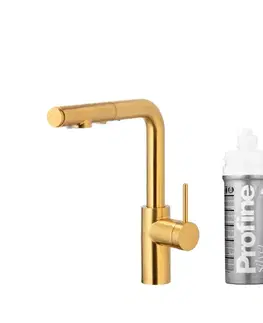 Kuchynské drezy KFA KFA - Batéria drezová DUERO PURE BASIC výsuvná s filtráciou brúsené zlato 6623-114-31