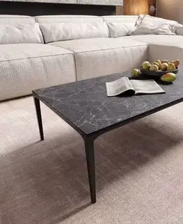 Konferenčné stolíky DELIFE Konferenčný stolík Levente 110x60 cm keramika Laminam® Nero Greco antracitová kovová podstava čierna