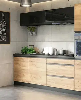 Modulový kuchynský nábytok Kuchynská linka Brick 260 čierna/craft