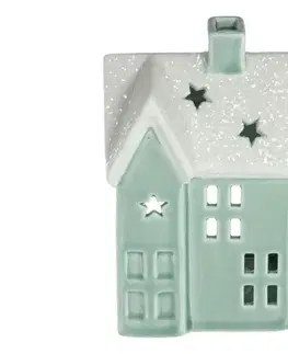 Vianočné dekorácie  - Porcelánový domček na sviečku 11,1 cm mintová 52000591