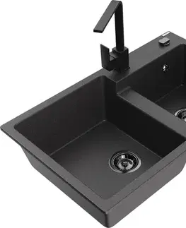 Kuchynské drezy MEXEN/S MEXEN/S - Tomas granitový drez 2-bowl vrátane batérie Rita, čierna kropenatá 6516-76-670300-70-B