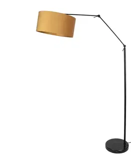 Stojace lampy Stojacia lampa čierna nastaviteľná so žltým tienidlom a zlatým interiérom 50cm - Editor