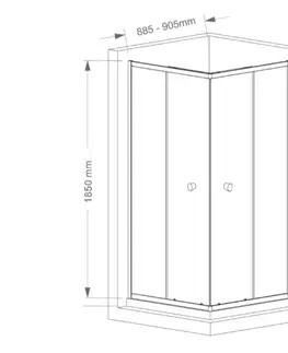 Sprchové dvere AQUALINE - AGGA štvorcová sprchová zástena 900x900, číre sklo HLF909Y