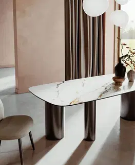 Jedálenské stoly DELIFE Jedálenský stôl Edge Boot 240x120 keramika Calacatta Luxe bielo-zlato-šedá Troa nerezová oceľ grafitová