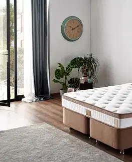 Boxspring Double Mattress, Base & Headboard Latte - Light Brown (160 x 200)