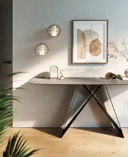 Konzolové stolíky DELIFE Konzolový stolík Edge zaoblený 180×40 cm keramika betónová sivá Velio kov čierna