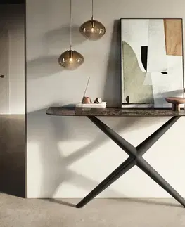 Konzolové stolíky DELIFE Konzolový stolík Edge zaoblený 140×40 cm keramika Emperador Extra Lucidato tmavohnedá Estelo kov čierna