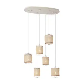 Závesné svietidlá Japandi závesná lampa béžová s látkovými tienidlami 6-svetiel - Yente