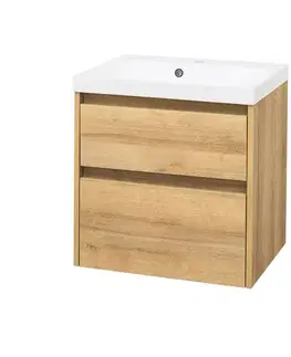 Kúpeľňový nábytok Mereo Opto, kúpeľňová skrinka s umývadlom z liateho mramoru 61 cm, dub Riviera CN920M