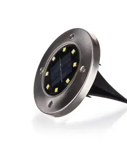 Záhradné lampy Happy Green Solárna zápustná LED lampa strieborná, 12 cm