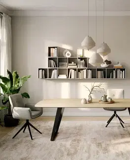 Jedálenské stoly DELIFE Jedálenský stôl Edge zaoblený 260×120 cm keramika Laminam® sabbia v dubovej farbe kov šikmý čierny