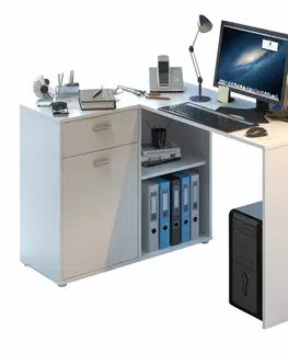 Písacie a pracovné stoly KONDELA Kalimero rohový pc stolík biela