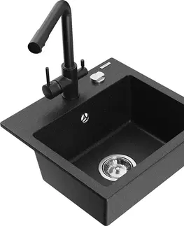 Kuchynské drezy MEXEN/S MEXEN/S - Milo granitový drez vrátane batérie Duero, čierna/strieborná metalík 6505-73-671600-70