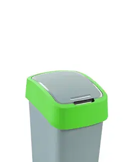 Koše odpadkové CURVER - Kôš odpadkový 25 l s výklopným vekom šedý so zeleným okrajom, umelá hmota