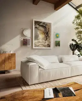 Pohovky DELIFE Veľká pohovka Freestyle 280x110 cm bouclé mäkká béžová lemovanie