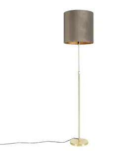 Stojace lampy Stojaca lampa zlatá/mosadzná s tienidlom z tmavosivej zamatovej látky 40/40 cm - Parte