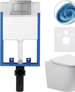 Záchody CERANO - Kompletný podomietkový WC set Lite/Cesso - biela matná - WC tlačidlo Classic, tmavo šedá - na zamurovanie - 49x36 CER-188236