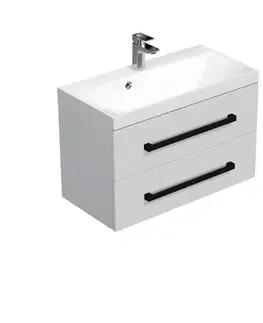 Kúpeľňový nábytok Kúpeľňová skrinka s čiernou úchytkou a umývadlom SAT Cube Way 80x53x40 cm biela lesk lesk/mat CUBE2C80ZBL CUBE2C80ZBL