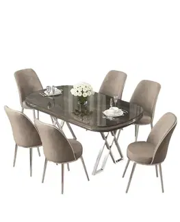 Jedálenské sety Dining Table & Chairs Set (7 Pieces) Lai - Anthracite, Chrome, Cappuccino