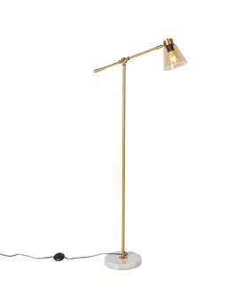 Stojace lampy Stojaca lampa v štýle Art Deco bronzová s mramorom a jantárovým sklom - Nina