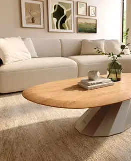 Konferenčné stolíky DELIFE Konferenčný stolík Edge oválny 140x75 cm dub prírodný zaoblená hrana Parabi nerezová oceľ kefovaná