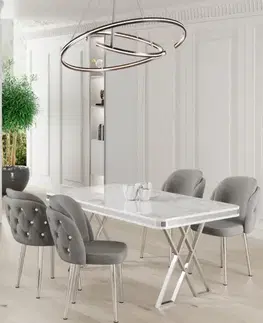 Jedálenské sety Dining Table & Chairs Set (5 Pieces) Rigel - White, Chrome, Grey